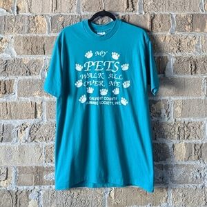 VTG 80's Hanes Calvert County Humane Society Teal S/S T-Shirt Unisex